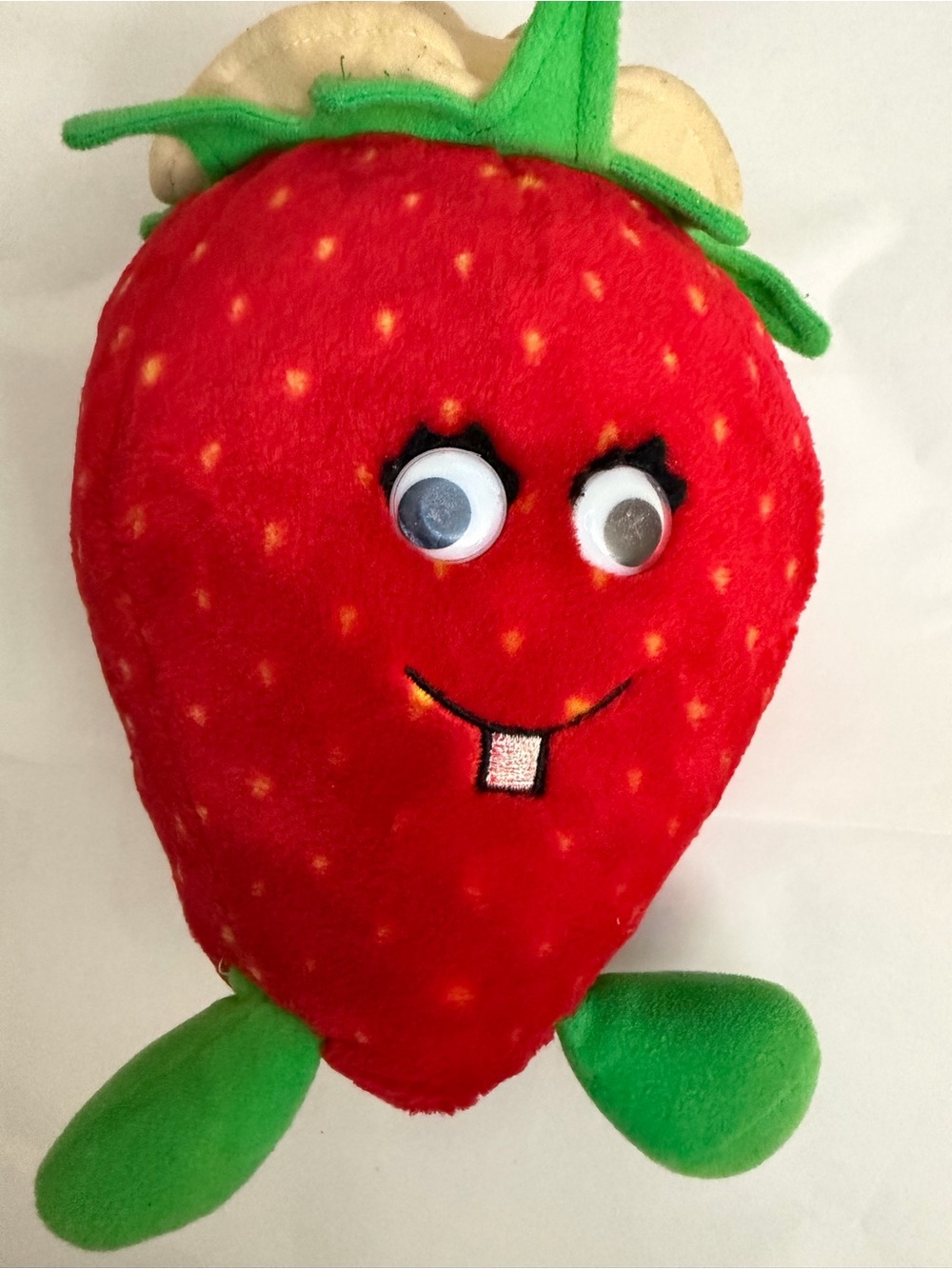Cute Red Strawberry Plush Toy with Green Leaf Accents